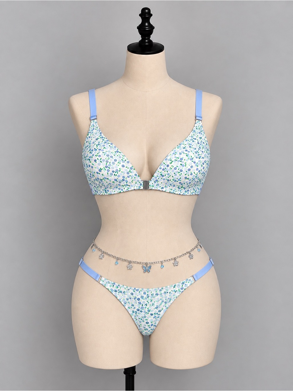 Tommy Hilfiger Light Blue Floral Front-Closure Bra 34B